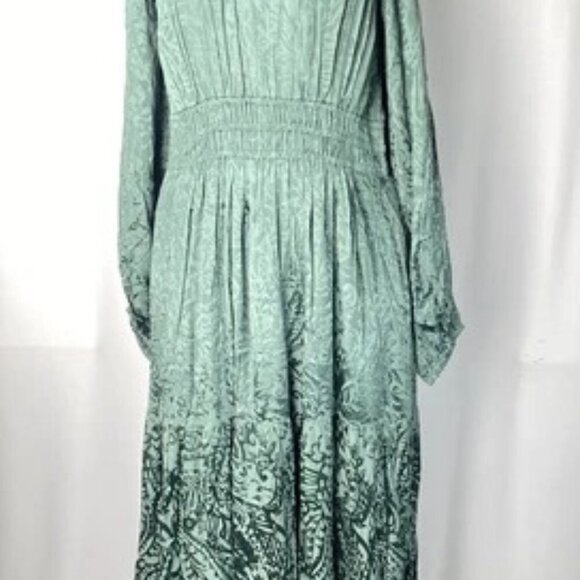 NEW ANTHROPOLOGIE Maxi Dress Green Size M Jacquard High Neck Balloon Sleeve - Picture 10 of 11